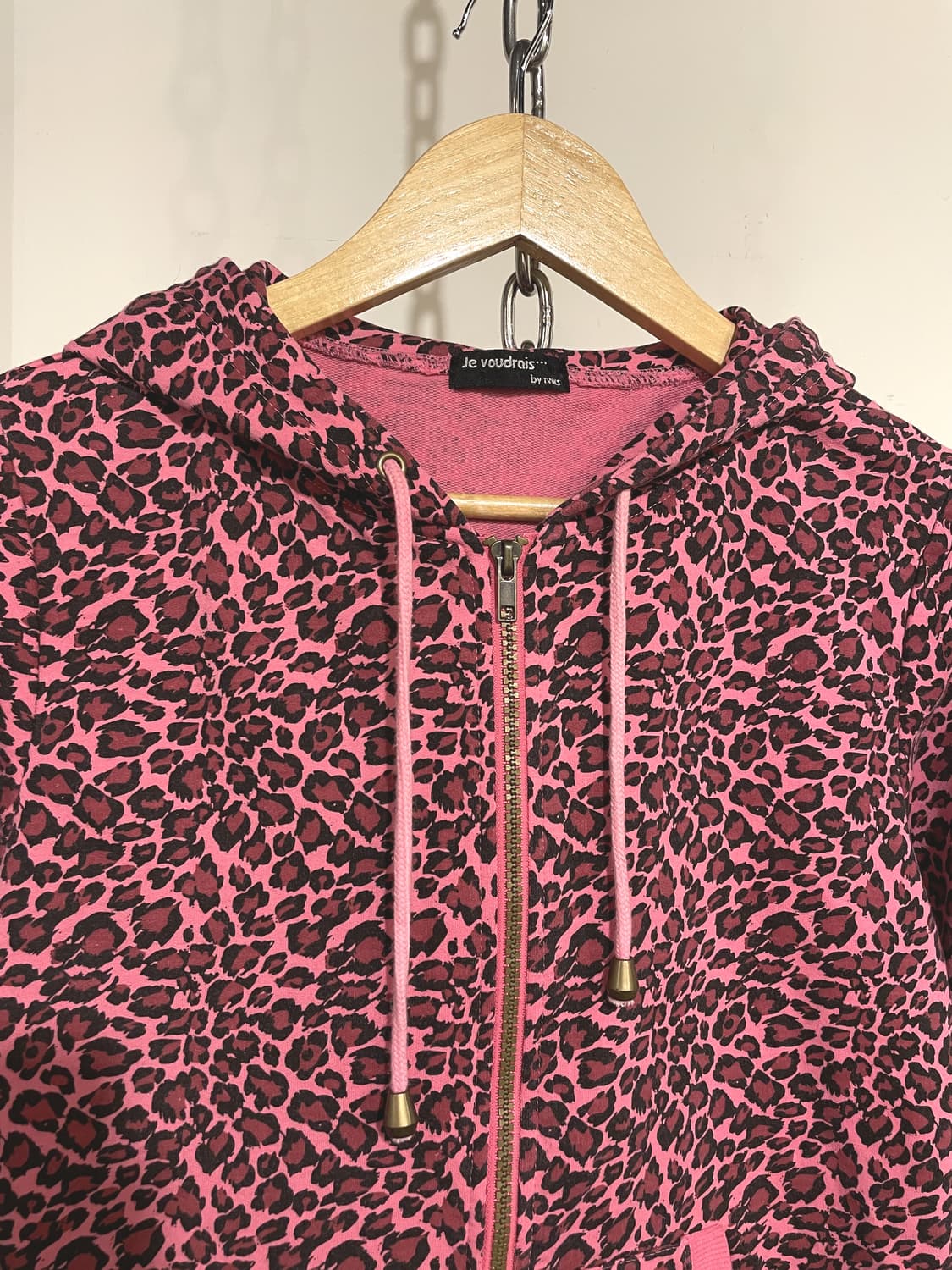 레오파드 패턴 핫핑크 후드집업 키치 갸루 상품이미지2