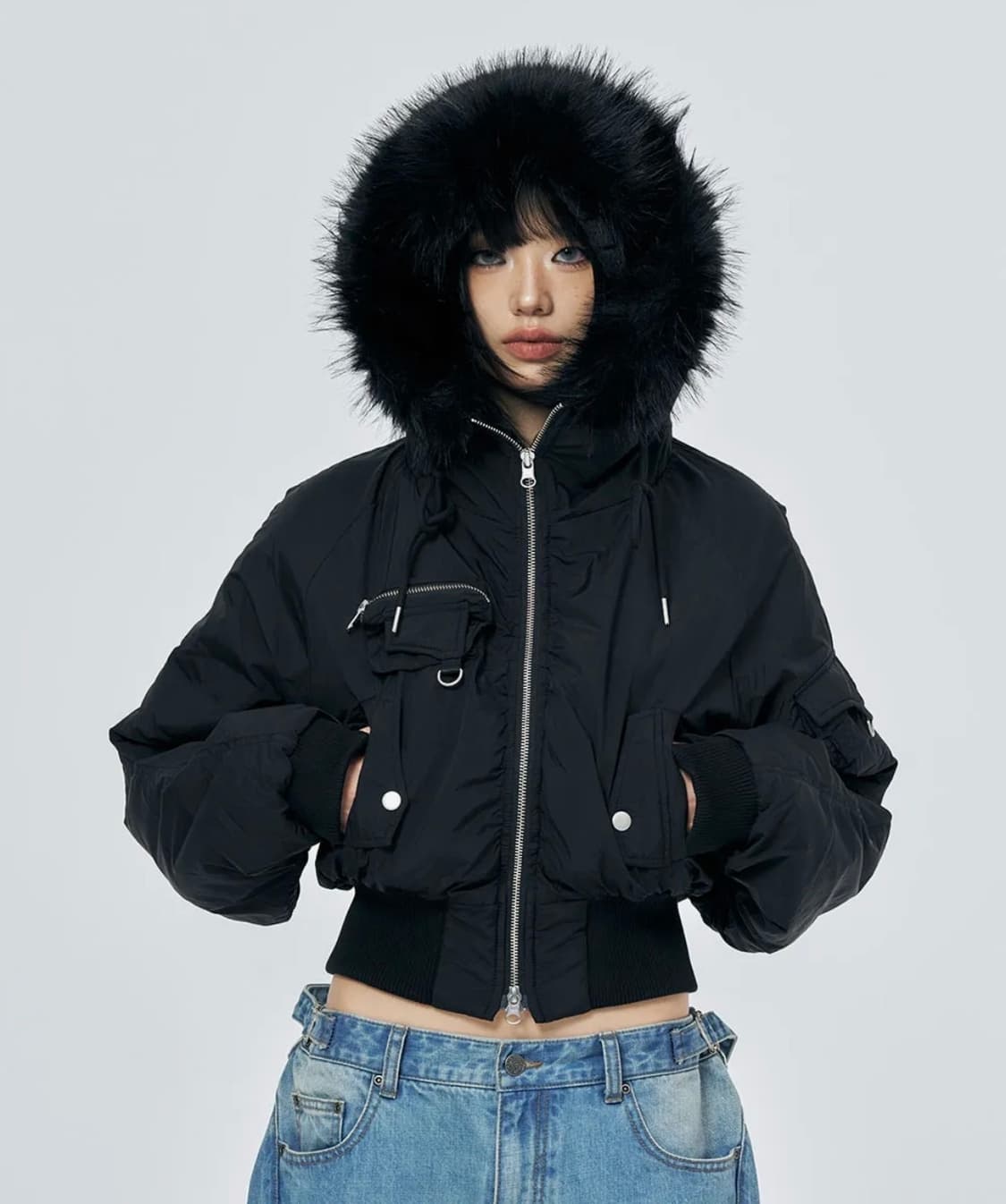 스키즘 인듀싱 HOODED PUFFER JACKET BLACK 상품이미지1
