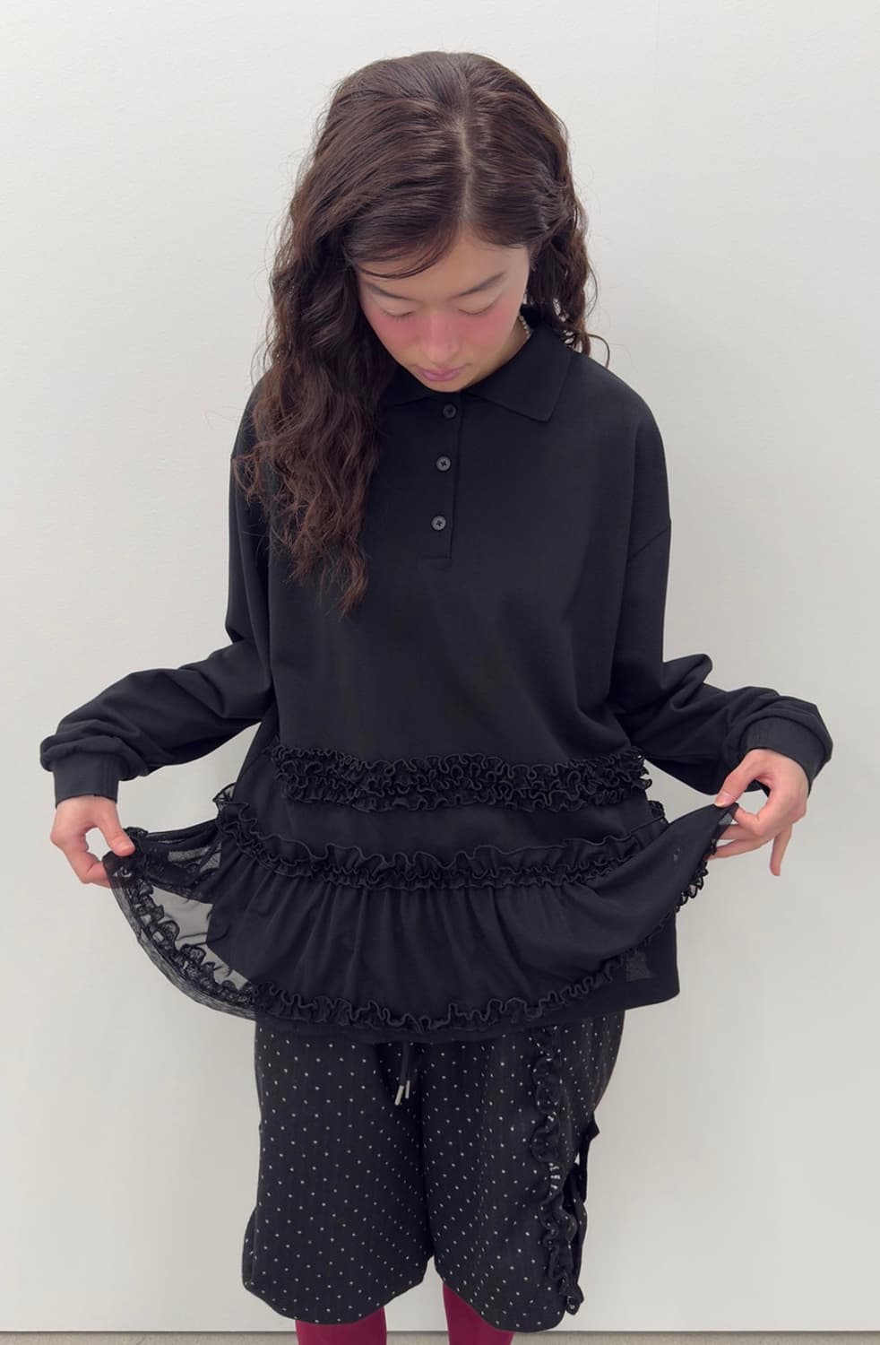 Frilled hem collar top 상품이미지2