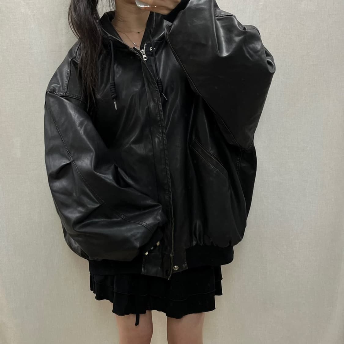 GLAMOUR 글래머 오버핏 레더 후디 자켓/#3625 상품이미지3