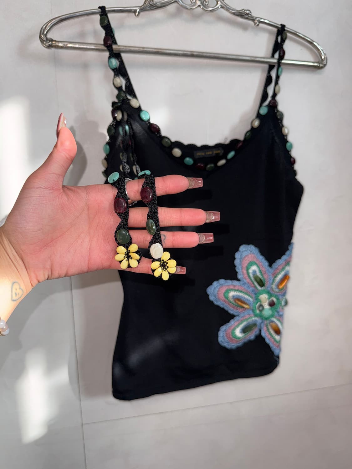 Black bohemian beads flower patch 슬리브리스 상품이미지3