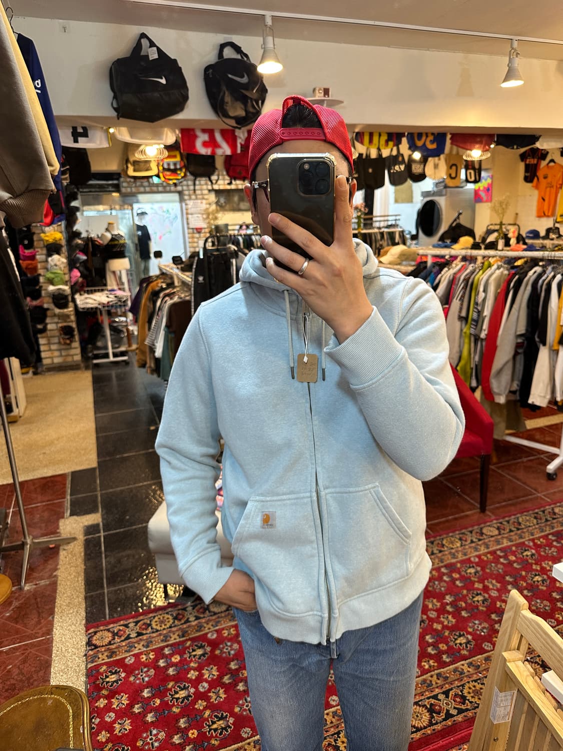 칼하트 릴렉스드핏 스카이블루 후드 집업 XL  상품이미지2