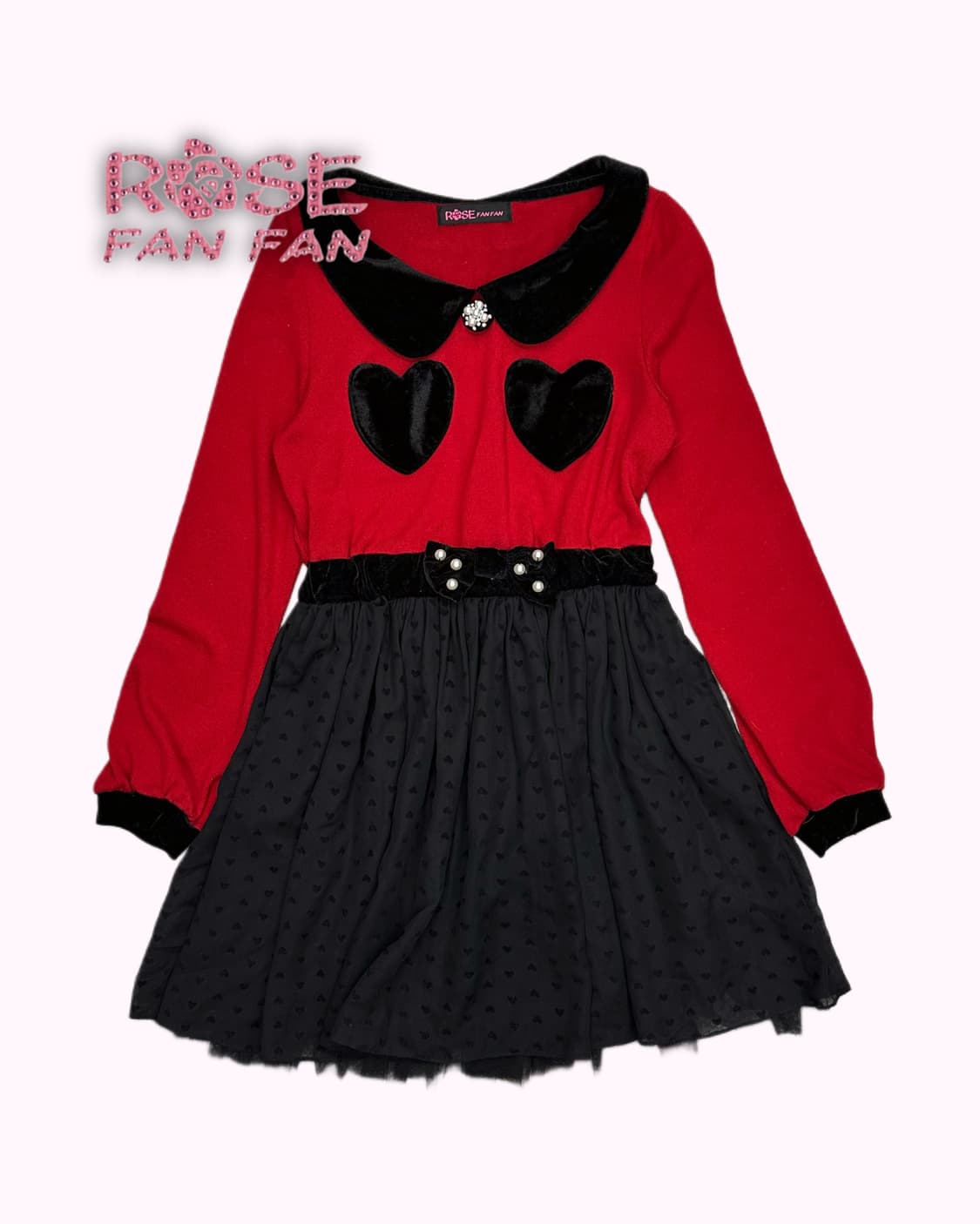 ROSE FANFAN heart ribbon velvet dress 상품이미지1