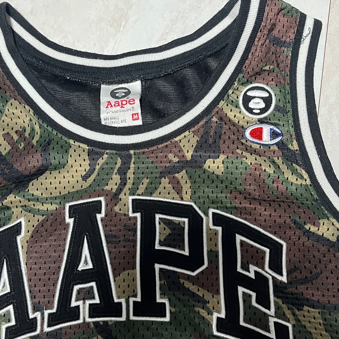 AAPE by BAPE X 챔피언 콜라보 메쉬 져지 나시 M 상품이미지3