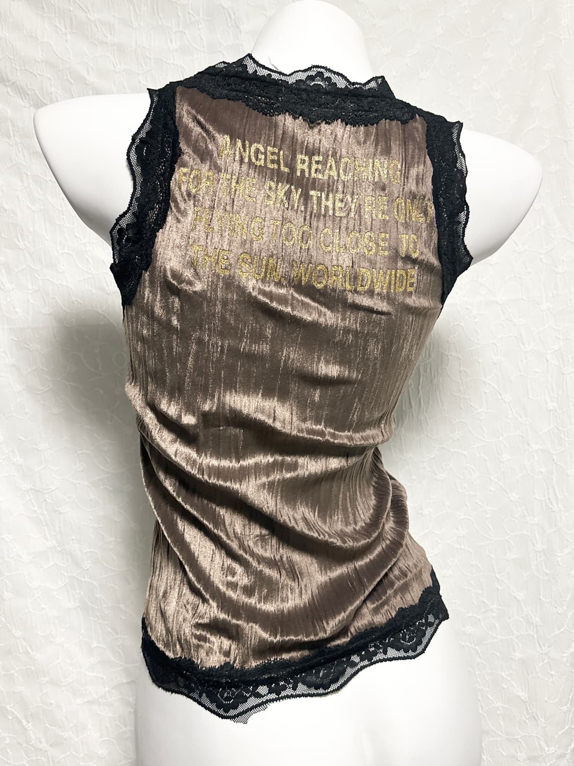 빈티지 펑크 해골 레이스 새틴 슬리브리스 탑 상품이미지2