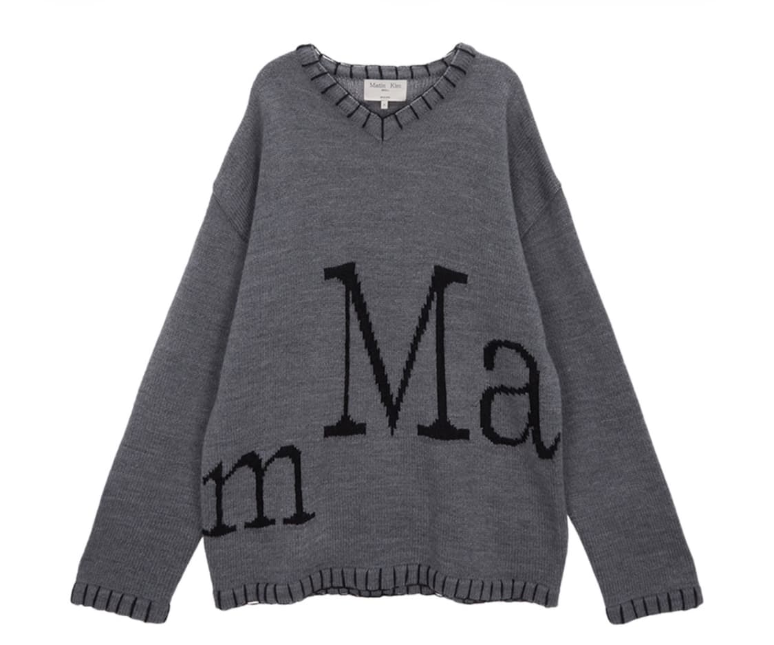 마뗑킴 빅로고 스티치 니트 풀오버 그레이 상품이미지1