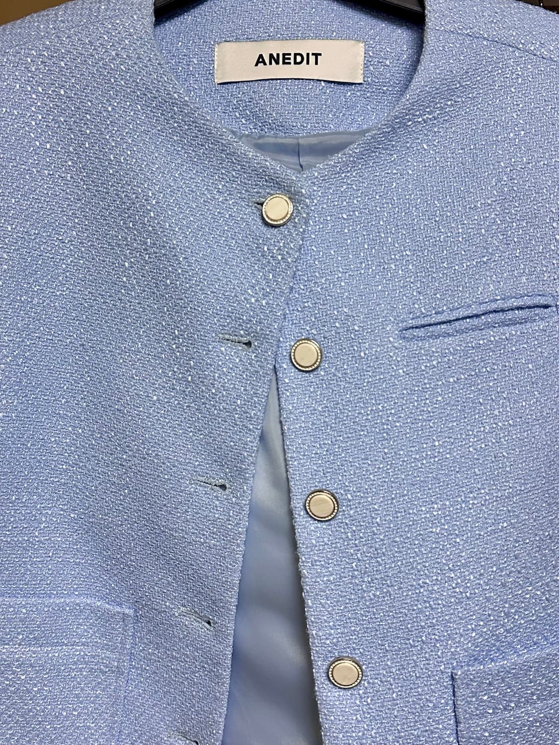 언에디트 버튼 트위드 자켓 스카이블루 상품이미지3