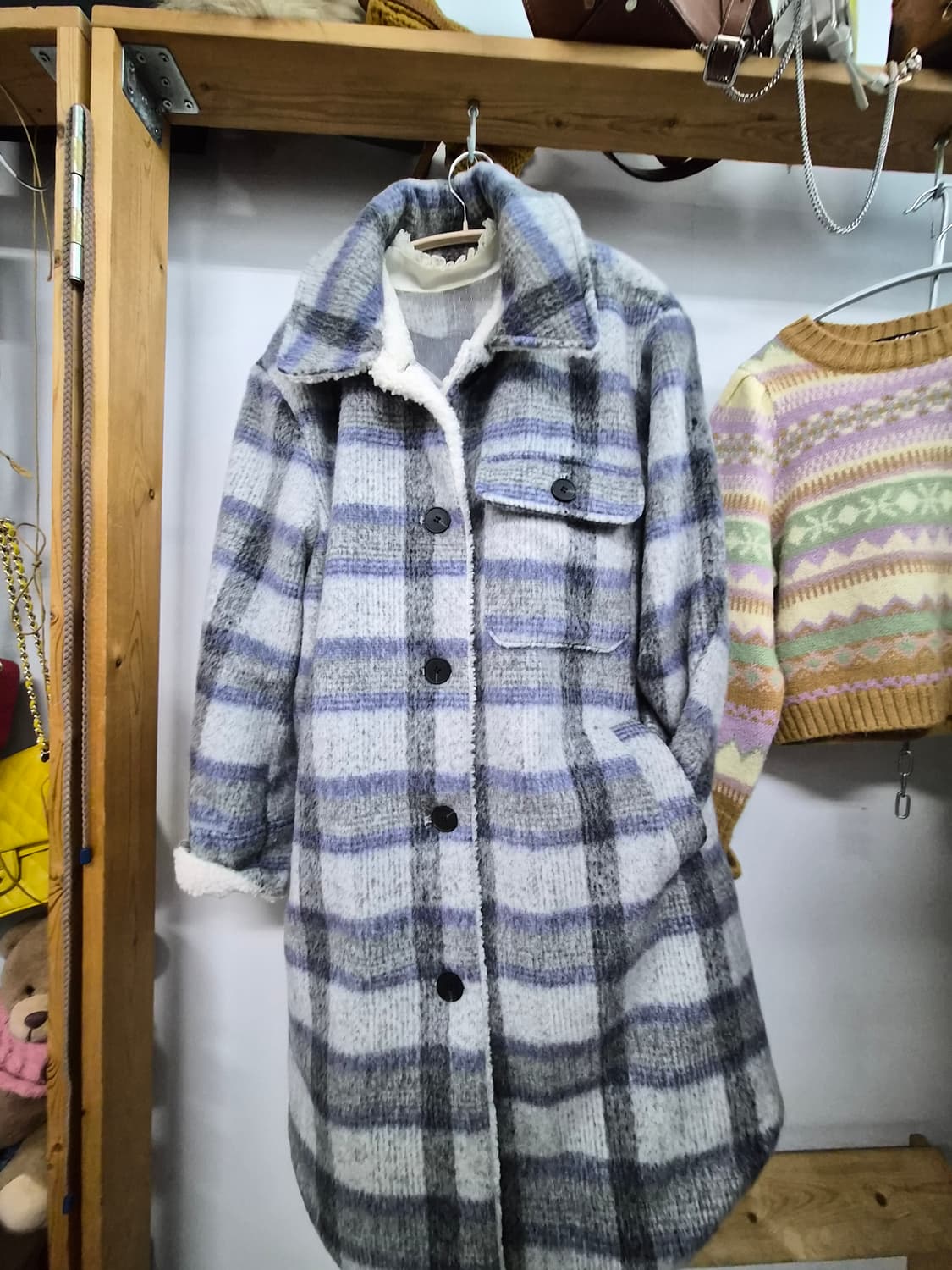 보브 뽀글 체크셔츠 코트 상품이미지2