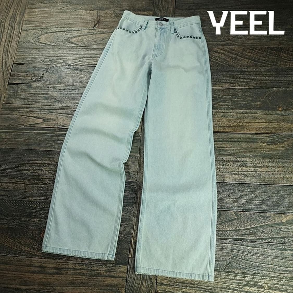 [LEEY YEEL] 아이스워싱 스터드 리벳 와이드 데님팬츠 M19815 상품이미지1