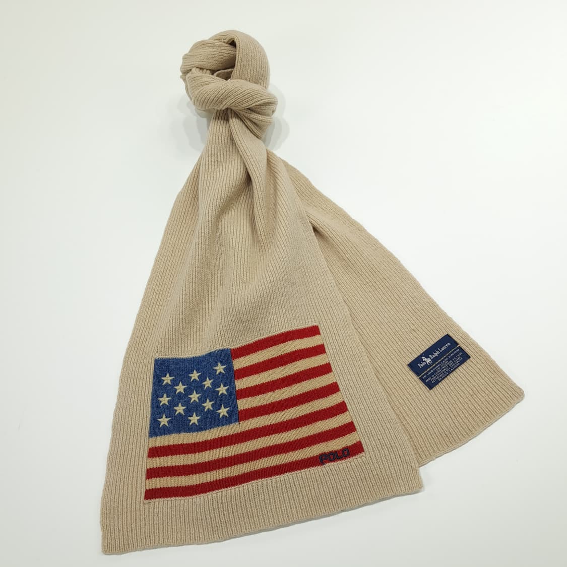 MX319 폴로 랄프로렌 아이보리 성조기 니트 목도리 머플러 상품이미지3