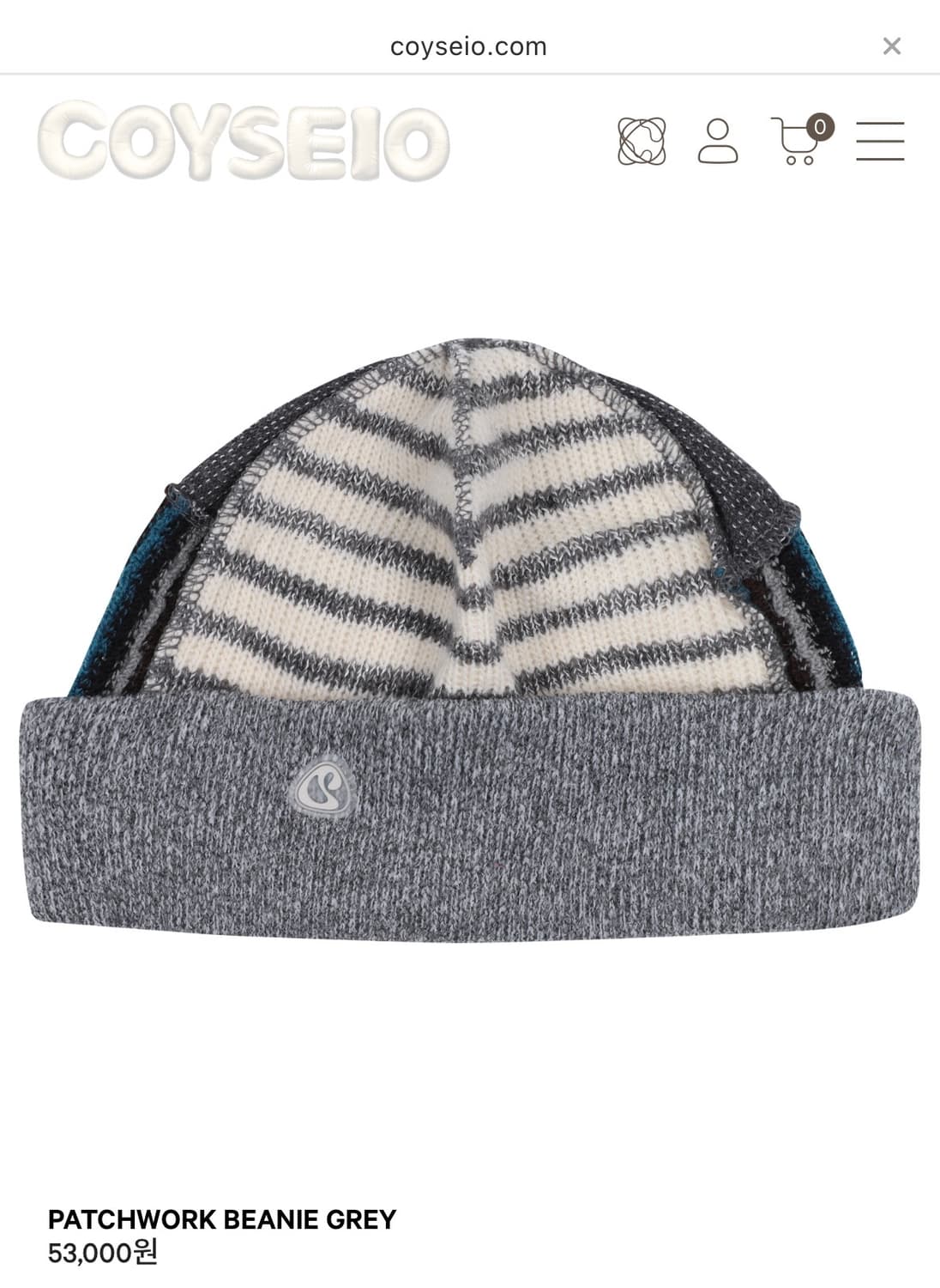 코이세이오 PATCHWORK BEANIE GREY 상품이미지1
