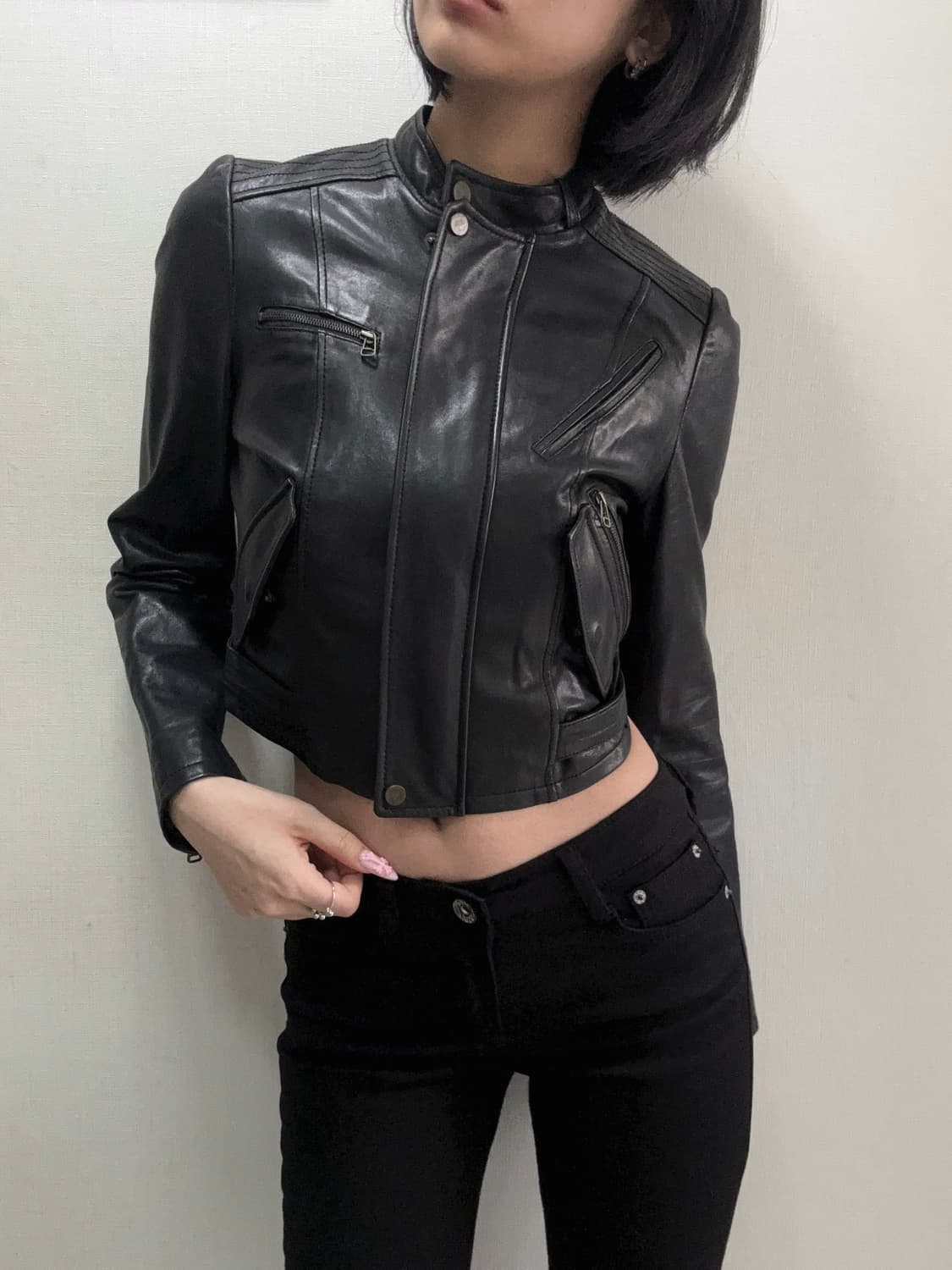 [램스킨] 빈티지 크롭 램스킨 바이커 레더자켓 상품이미지4