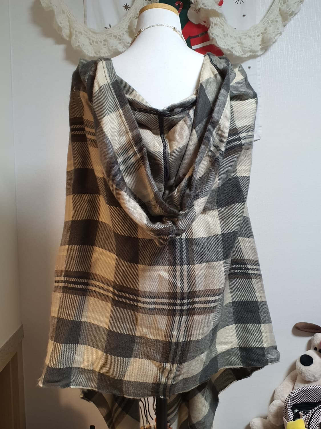[모리걸] 체크 후드 망토 케이프 상품이미지2