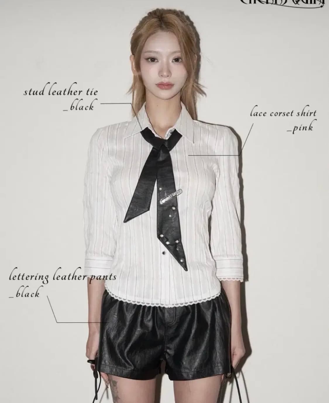 체리퀴리 레이스 코르셋 셔츠 핑크 상품이미지1