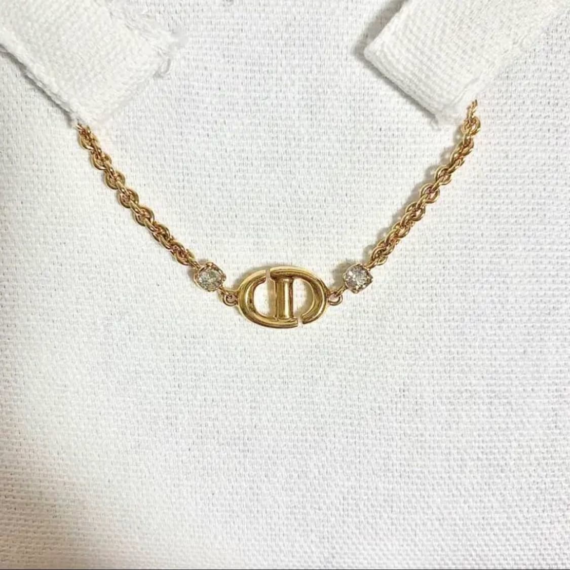 {정품,풀박} Dior 디올 CD Navy 화이트 크리스탈 골드 목걸이 상품이미지2