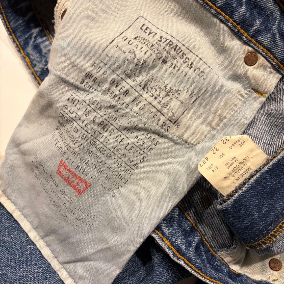 [40x32] 90s 리바이스 505 레귤러 캐나다 데님 팬츠 D10 상품이미지9
