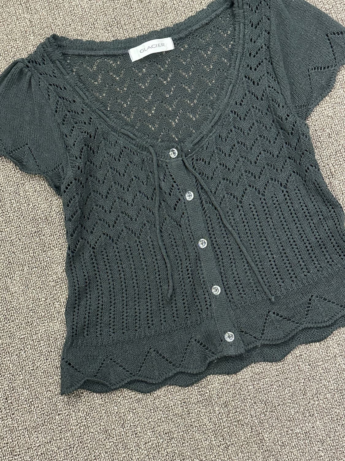 M)Glacier vintage 여성 블랙 크로셰 반팔 가디건 상품이미지3