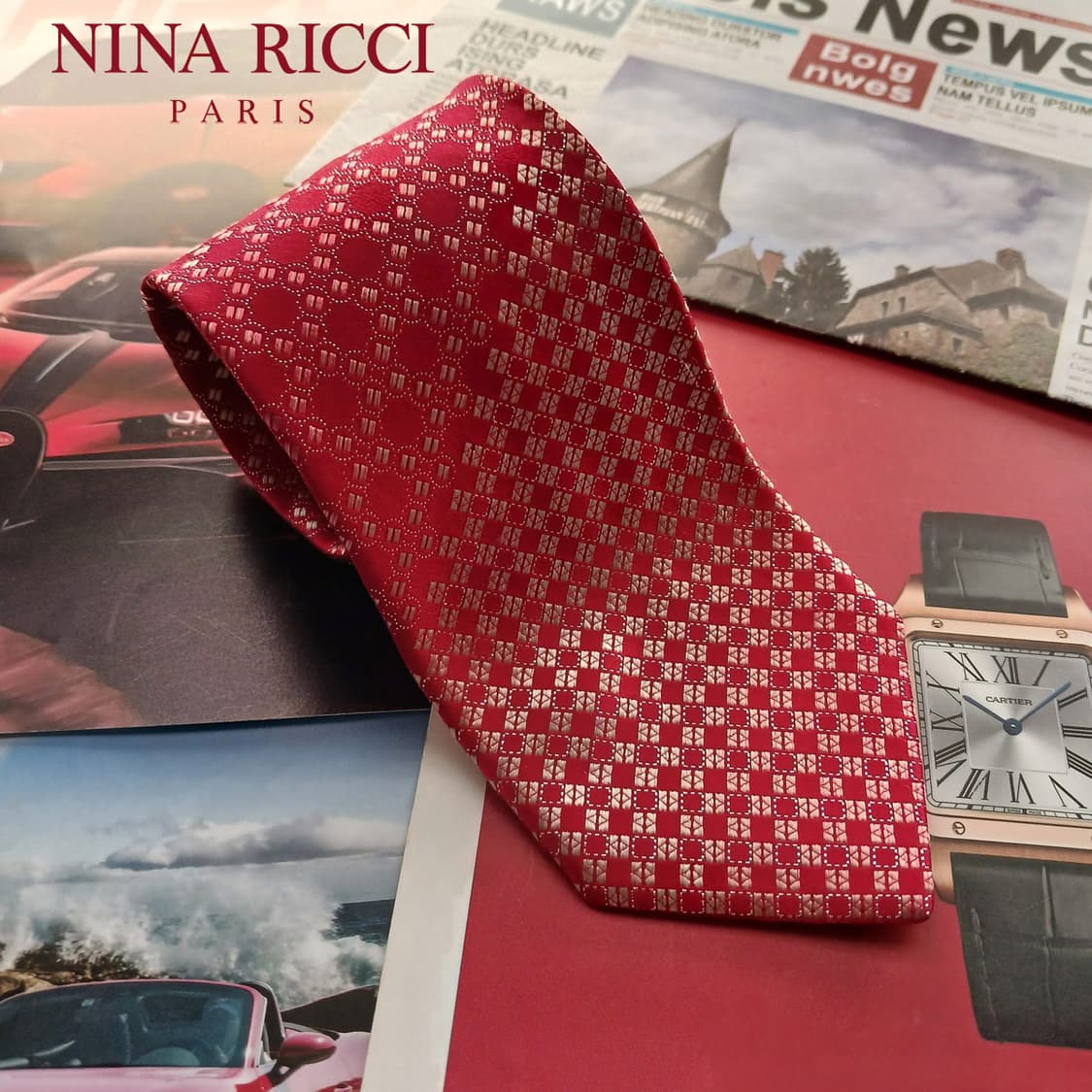 니나리치 실크 레드 체크 자카드 넥타이 8.6cm A+등급 A18671
 상품이미지1