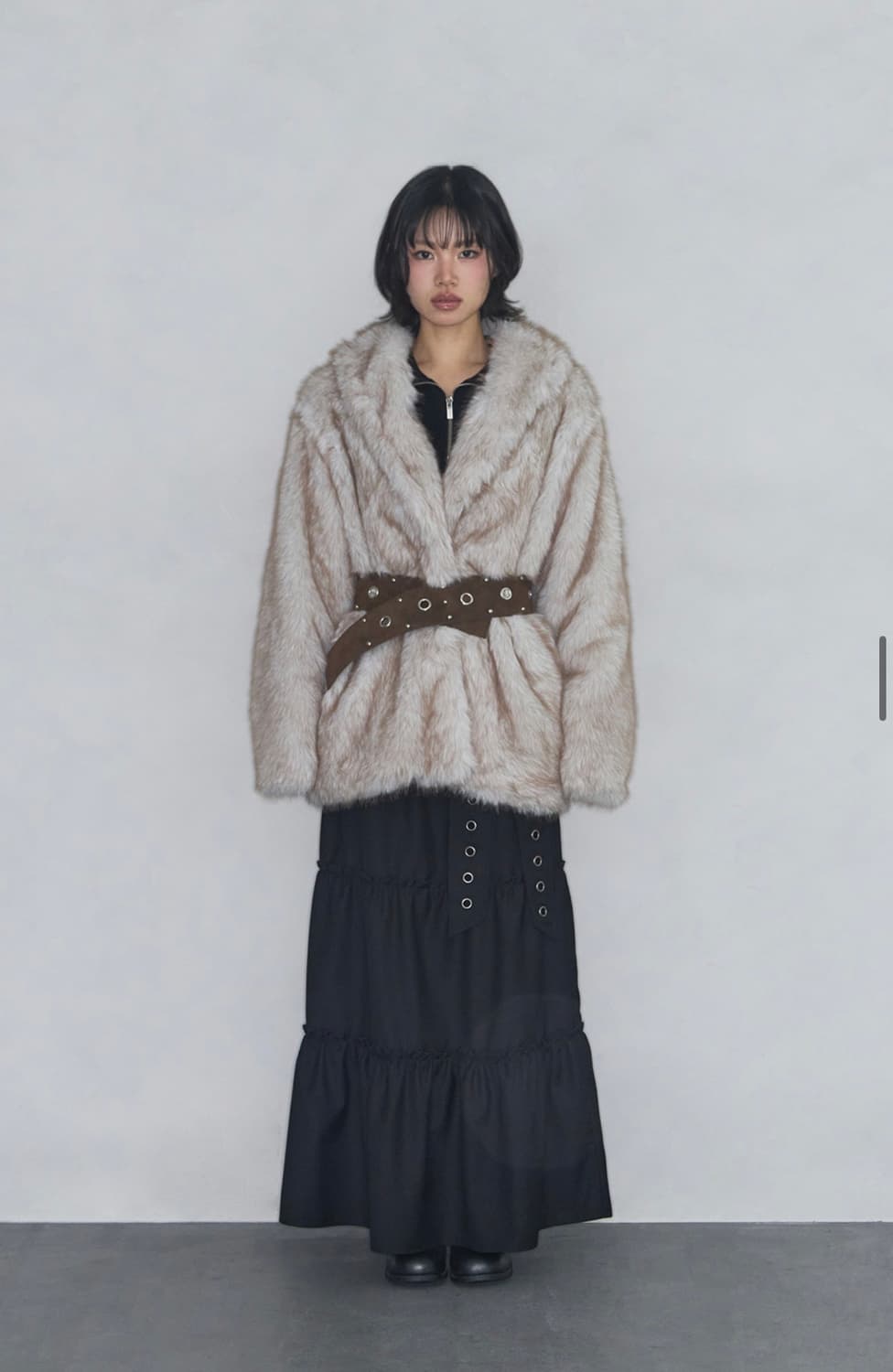 Asyouare 벨티드 코지 퍼 자켓 아이보리 상품이미지1