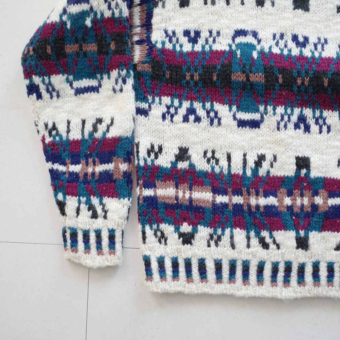 90s 울리치 에스닉 나바호 아즈텍 패턴 헤비 울 니트 (XL)  상품이미지4