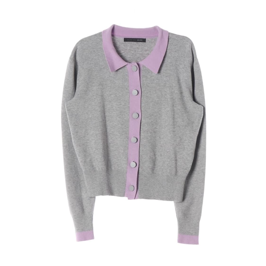 올리브데올리브 배색 카라 니트 가디건 89 상품이미지1