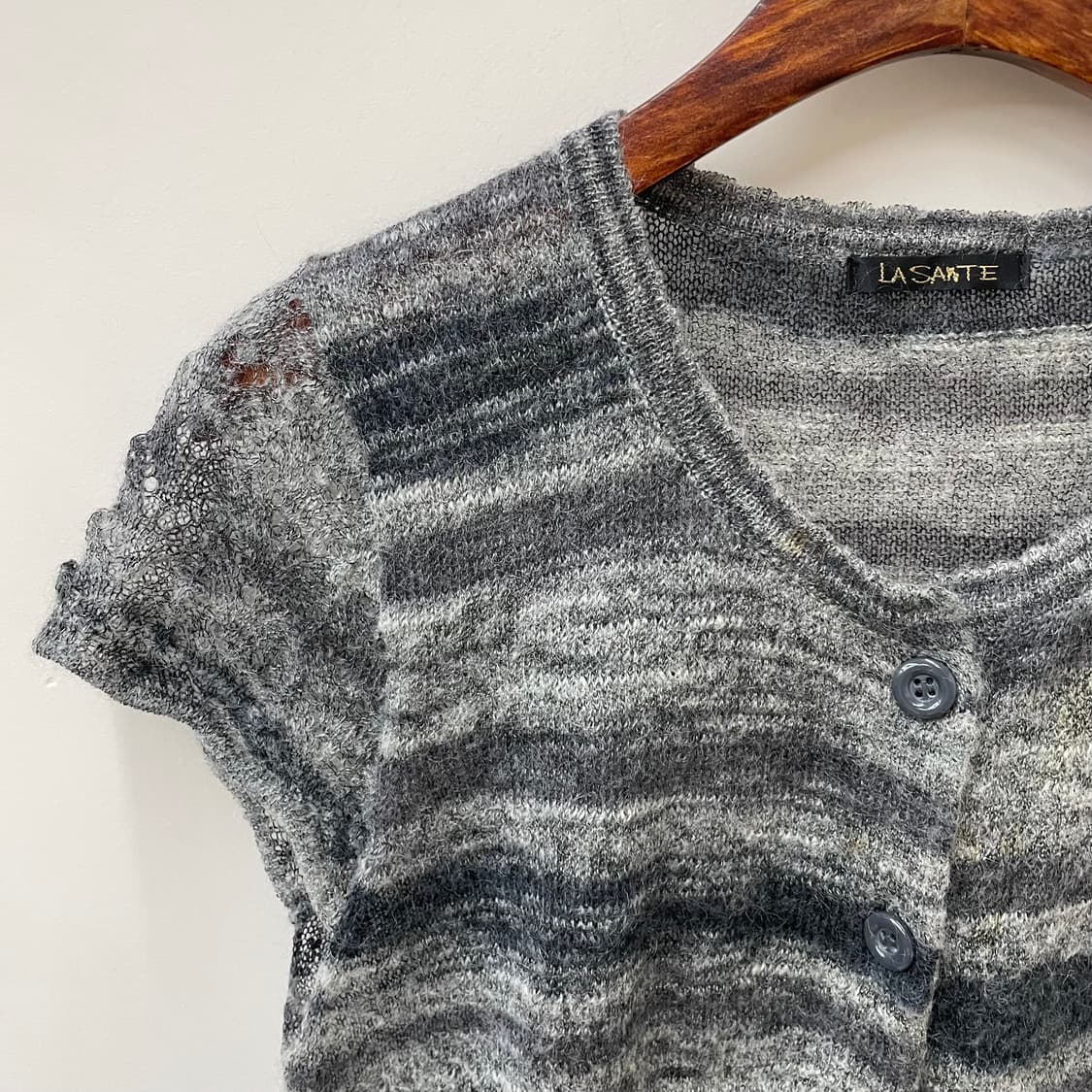 빈티지 멀티 스트라이프 그레이 반팔 니트 가디건 상품이미지4