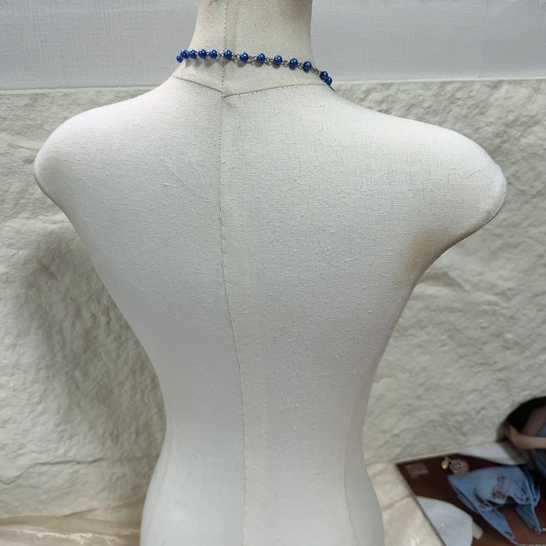 빈티지 짙은 블루 십자가 진주 목걸이 상품이미지3