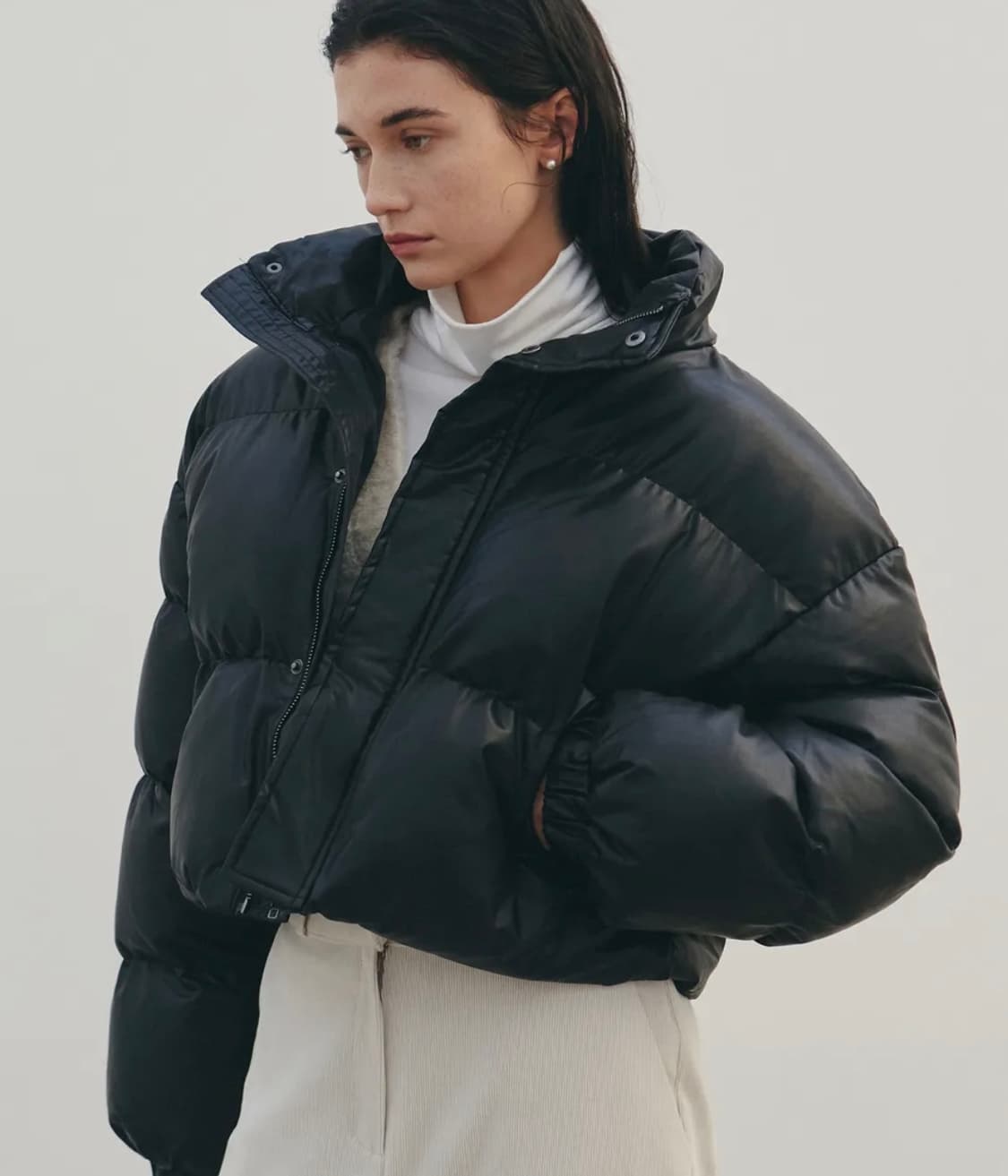 닉앤니콜 프리미엄 비건 레더 크롭 패딩 black 상품이미지1