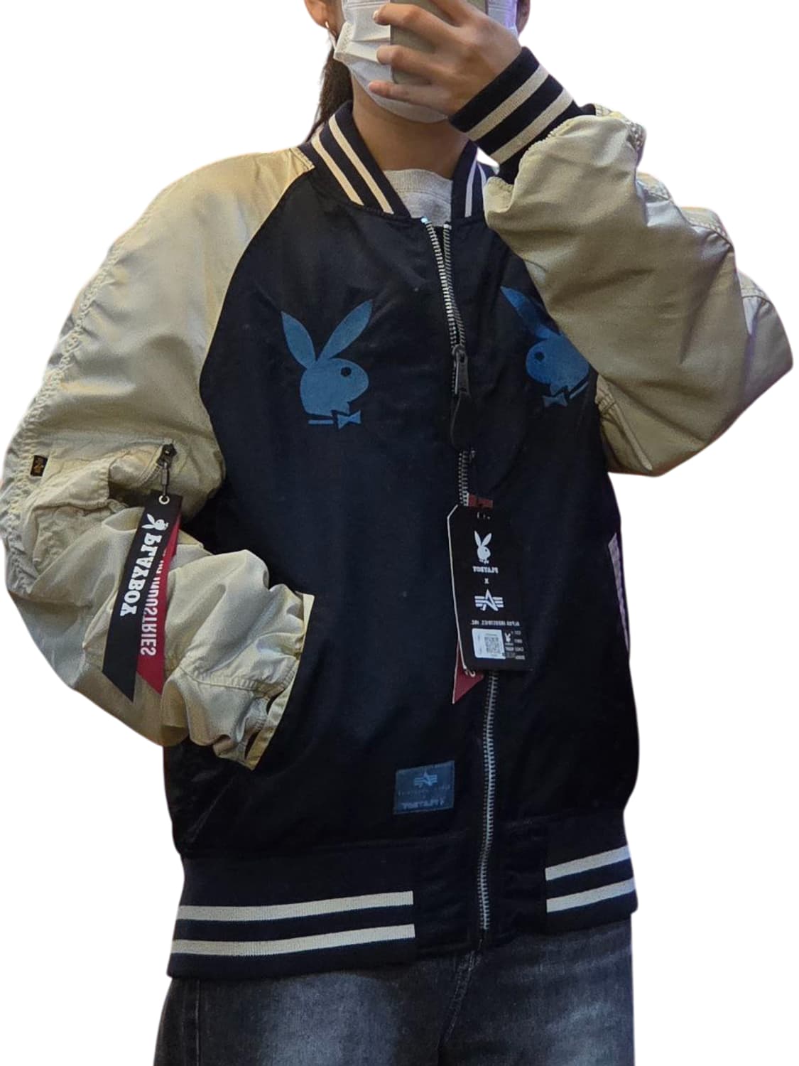 플레이보이 x 알파인더스트리 멀티 스택 봄버 자켓 블루 상품이미지6