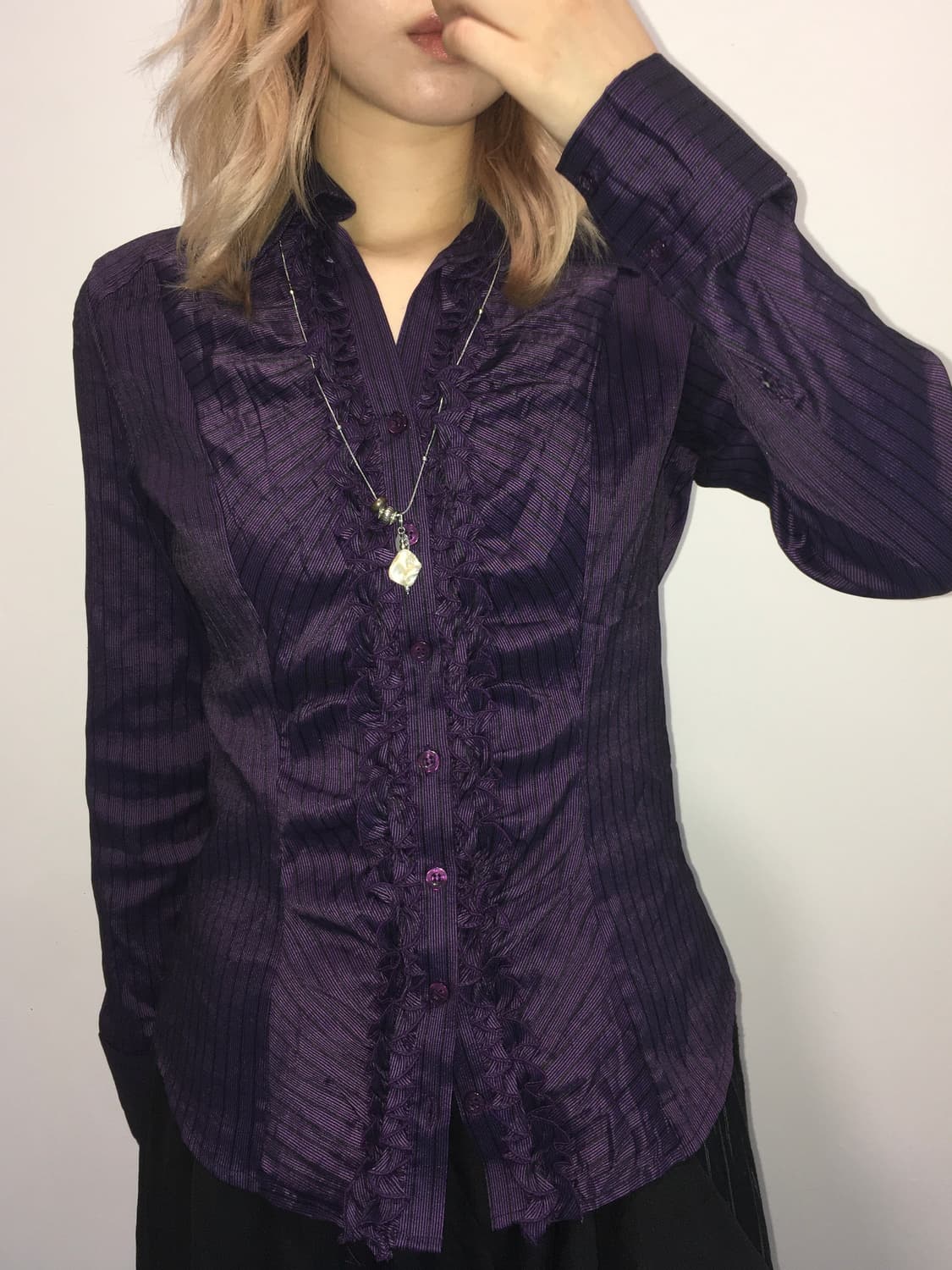 jpn vintage purple frill stripe shirts 상품이미지4