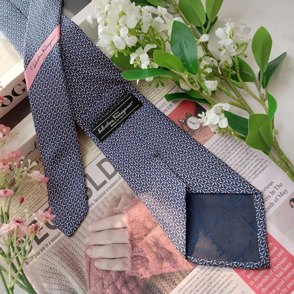 페라가모 실크 네이비 바람개비 패턴 넥타이 8.9cm A+등급 K1704 상품이미지6