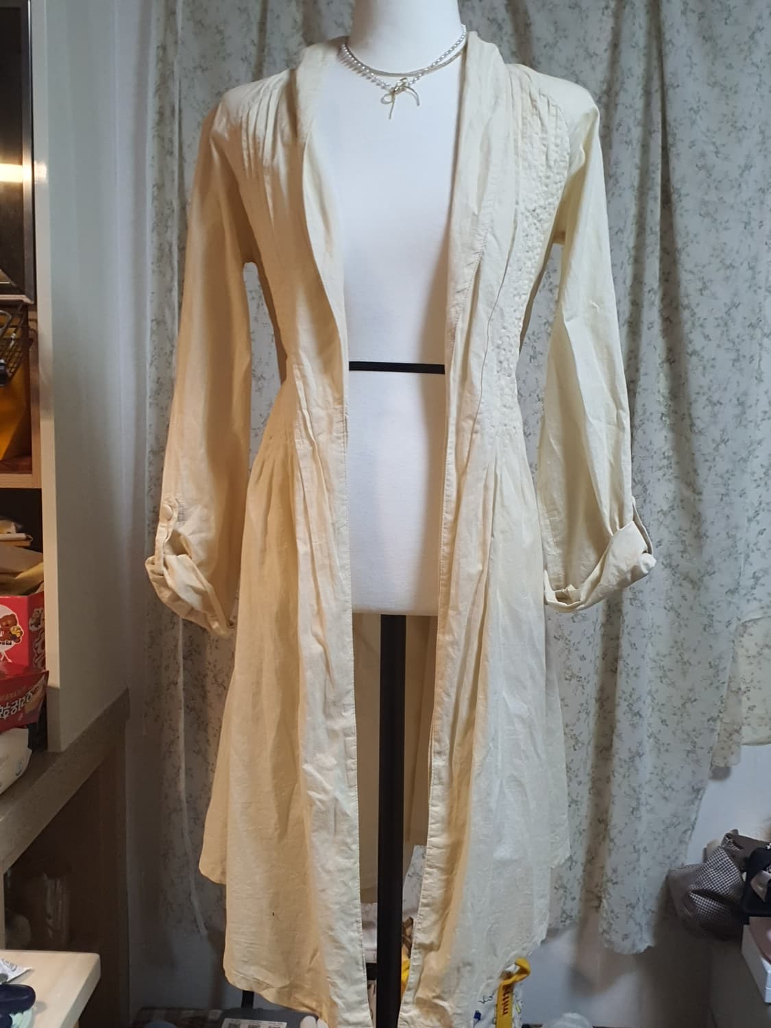 [일본빈티지] 아이보리 롱 가디건 셔츠형 겉옷 천 100 상품이미지1