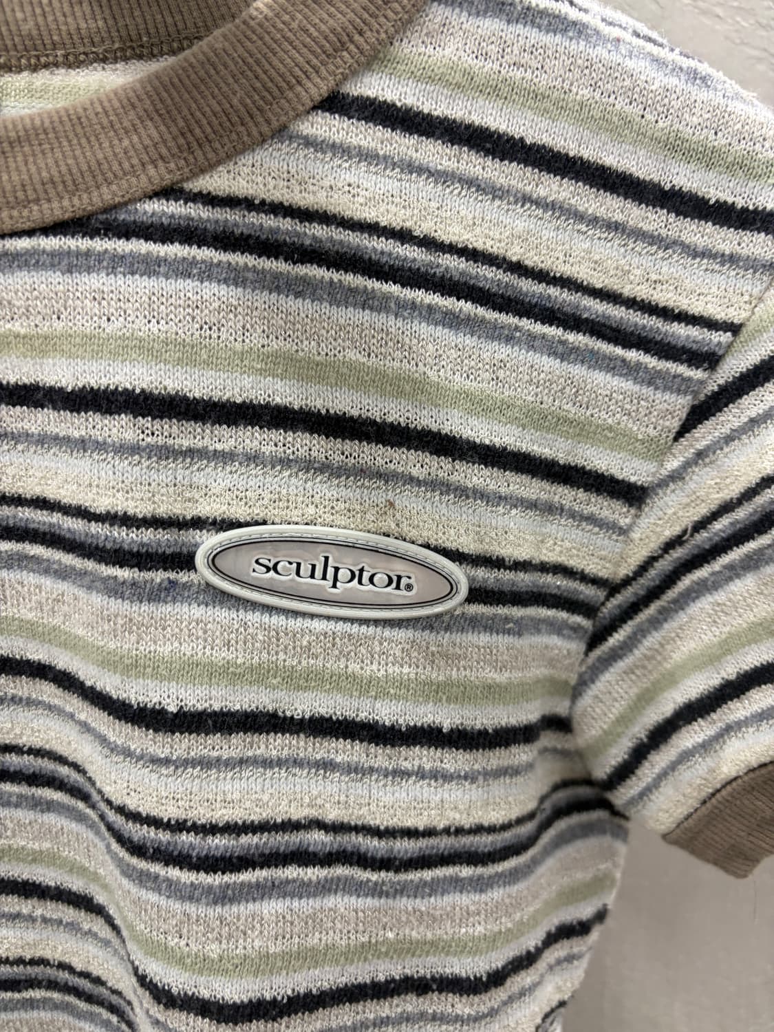 스컬프터 스트라이프 크롭티 그린 S 상품이미지3