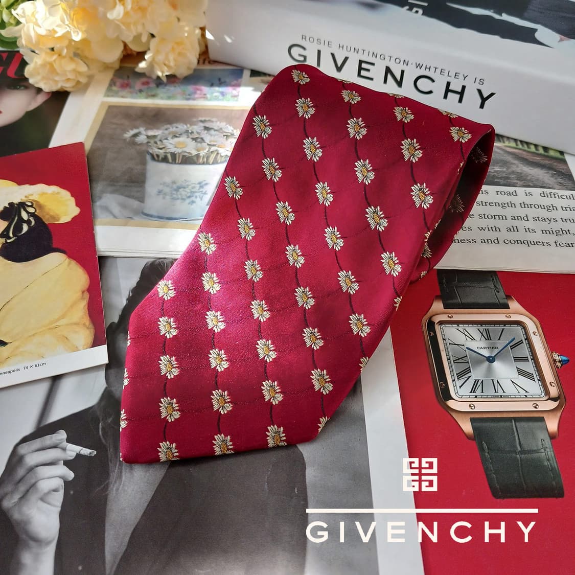 지방시 실크 레드 플라워 패턴 넥타이 9.6cm A등급 A19235
 상품이미지3