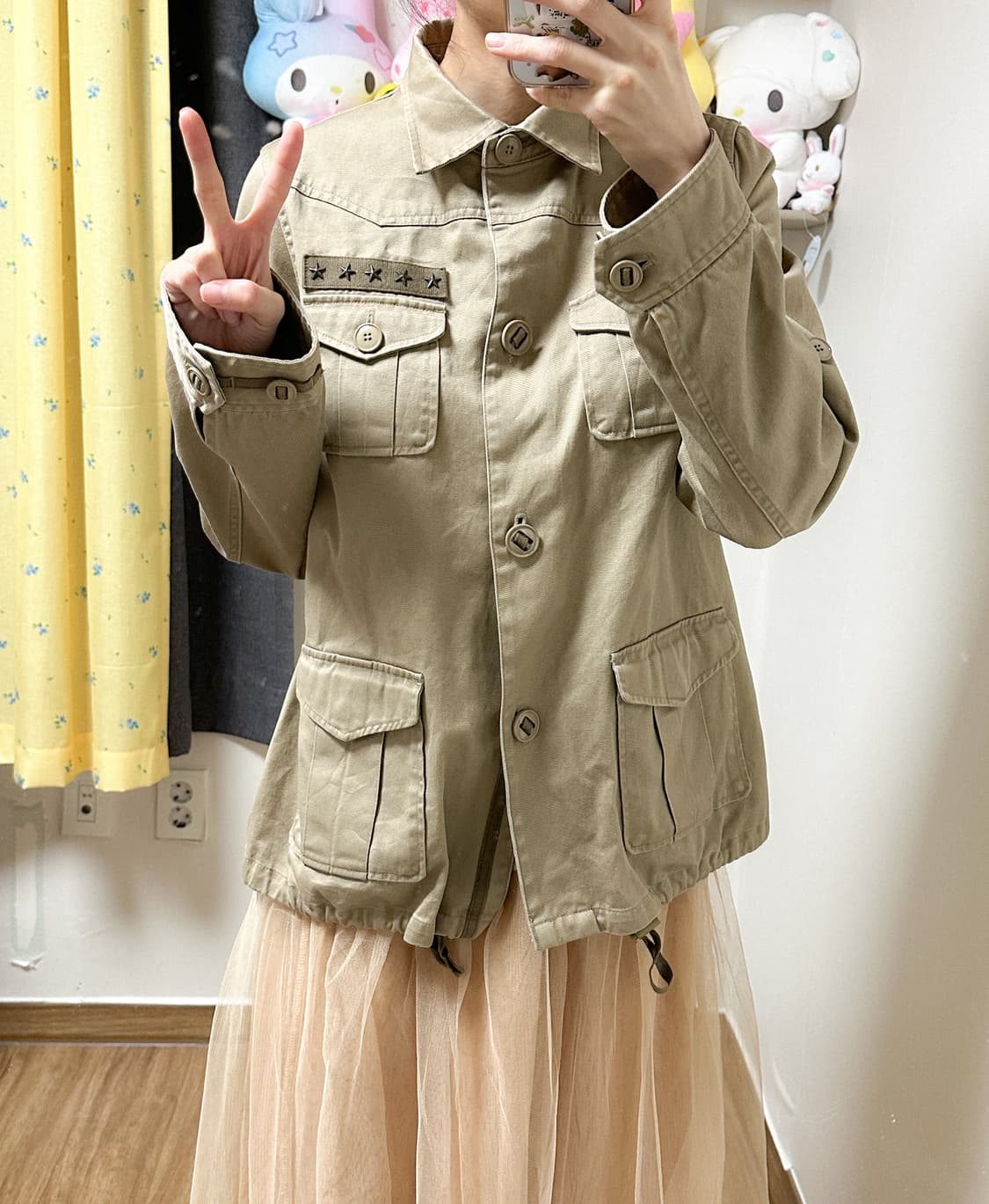 빈티지 별 스터드 포켓 점퍼 자켓 야상 오네갸루 그런지 긱시크 페어리 상품이미지1