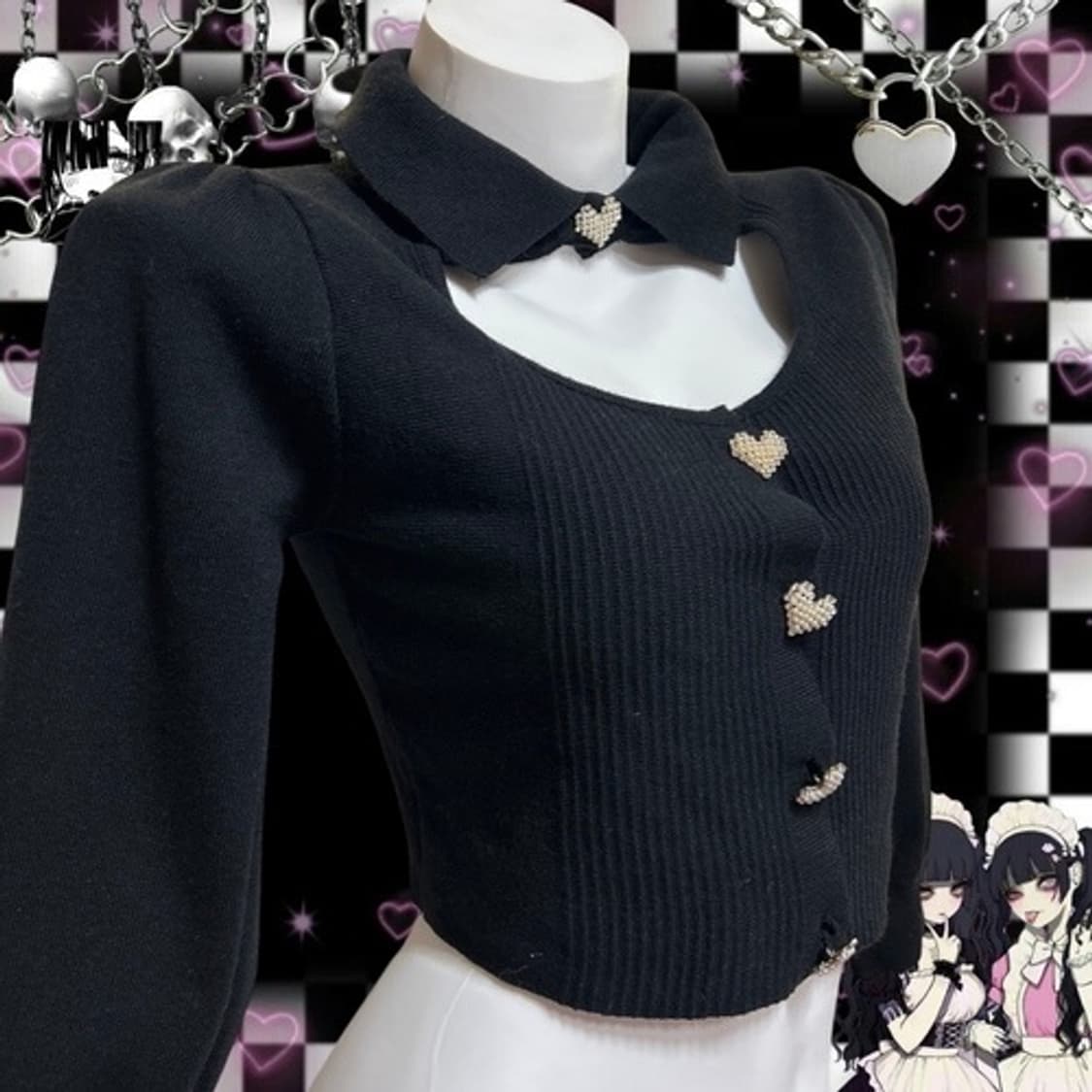 Heart button choker neck knit top 상품이미지5