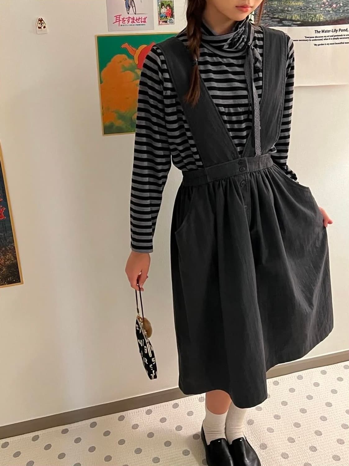 빈티지 모리걸 스트라이프 목폴라 + 원피스 세트 상품이미지1
