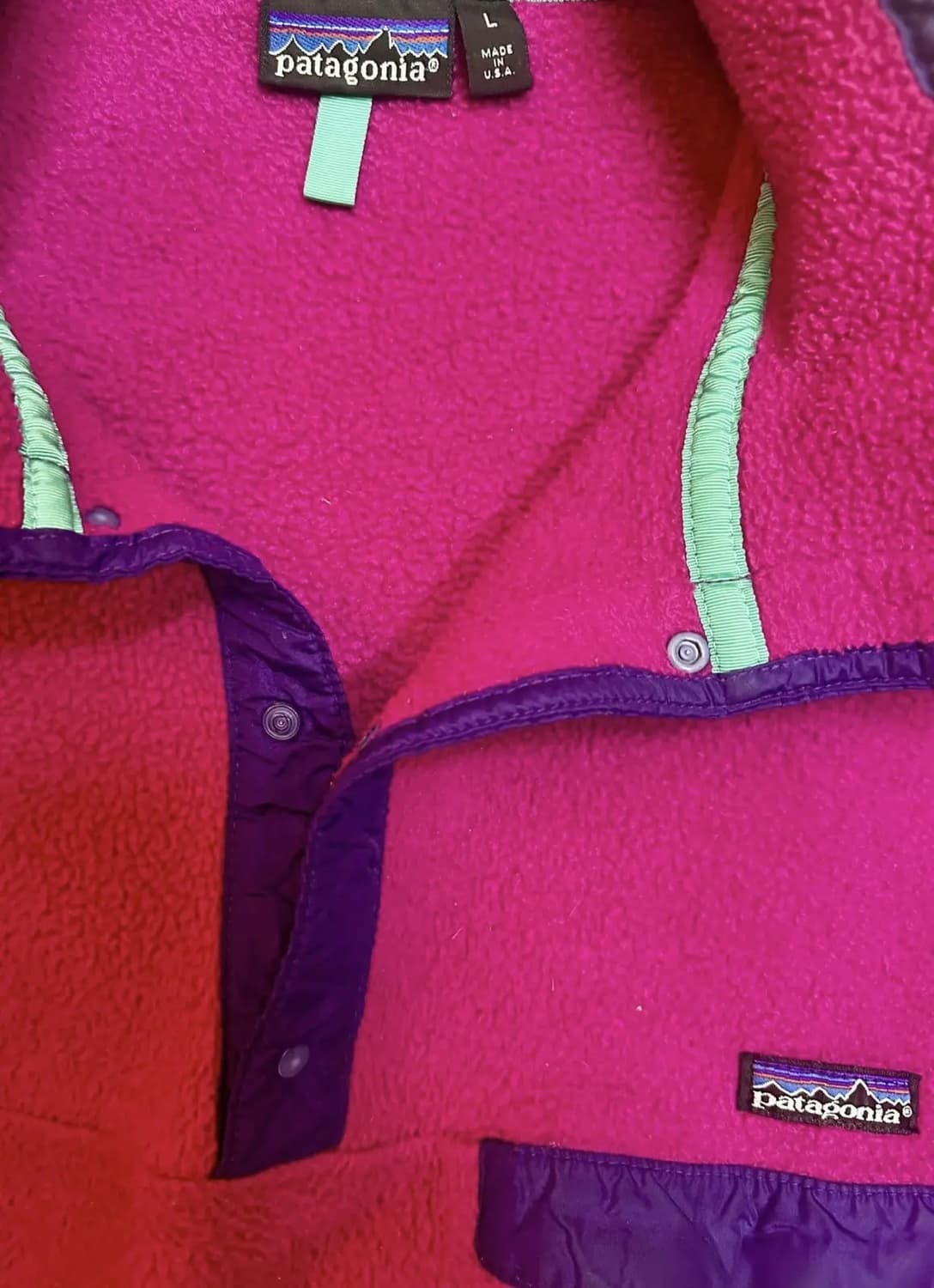 L 파타고니아 90s usa 빈티지 신칠라 핑크 플리스 풀오버 상품이미지2