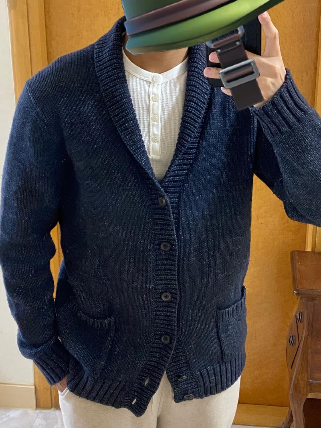 파파스 숄카라 니트 스웨터 가디건 네이비 M 상품이미지7