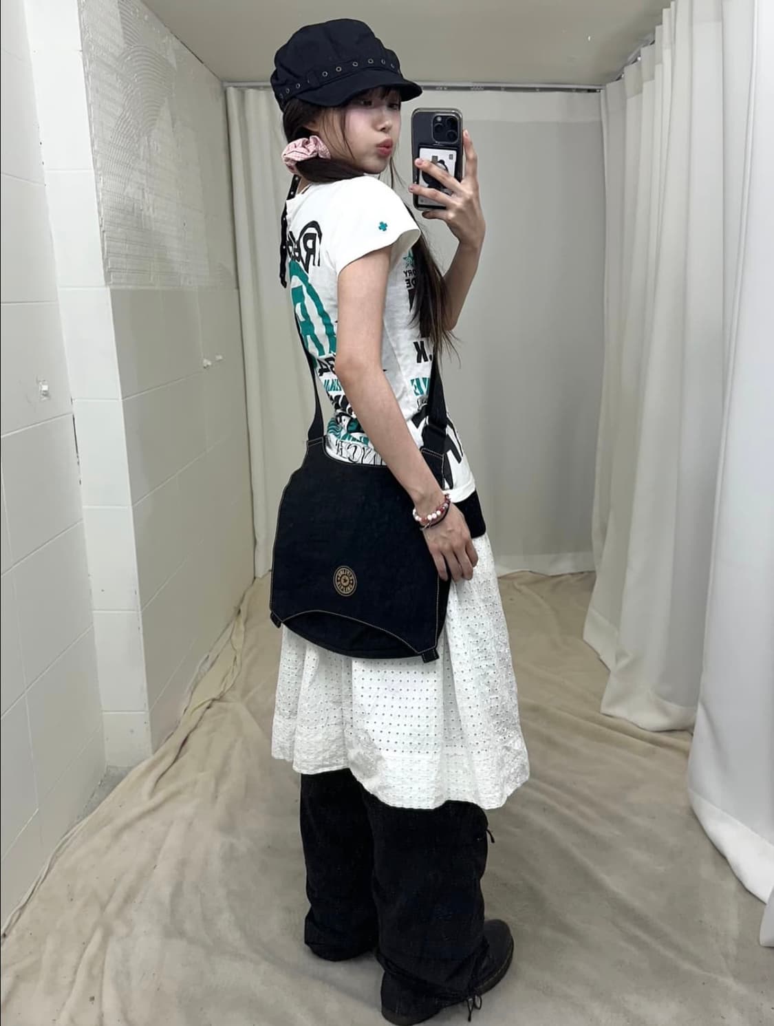일본 빈티지 펑크 코디 세트 레이어드 나시 슬리브 펀칭 스커트 상품이미지3