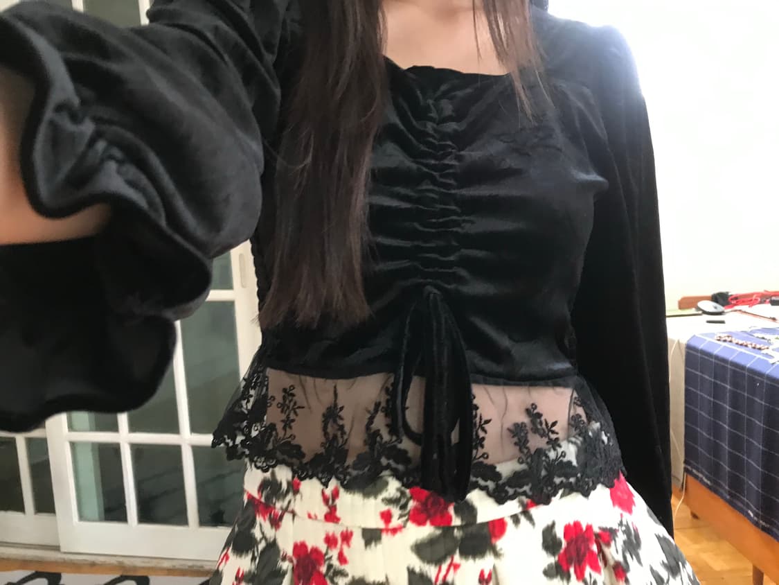 vintage velvet shirring lace top 상품이미지4