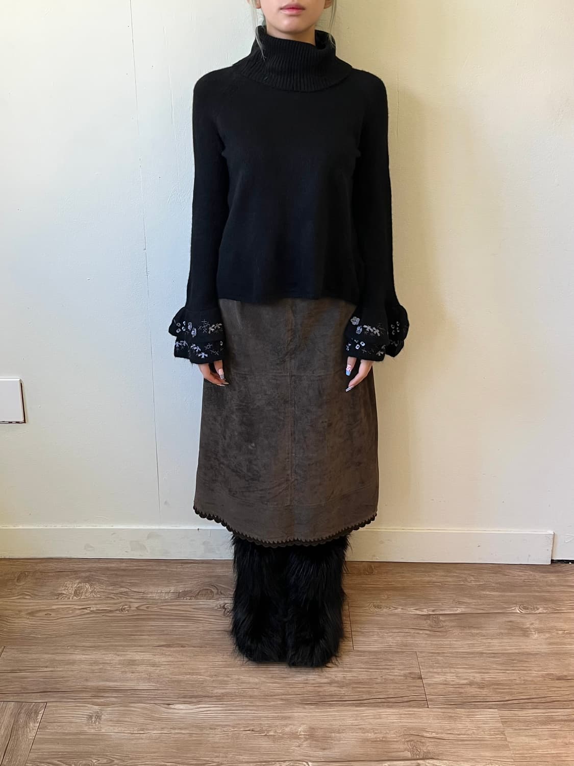 COMME CA 피그스킨 브라운 스커트 상품이미지6