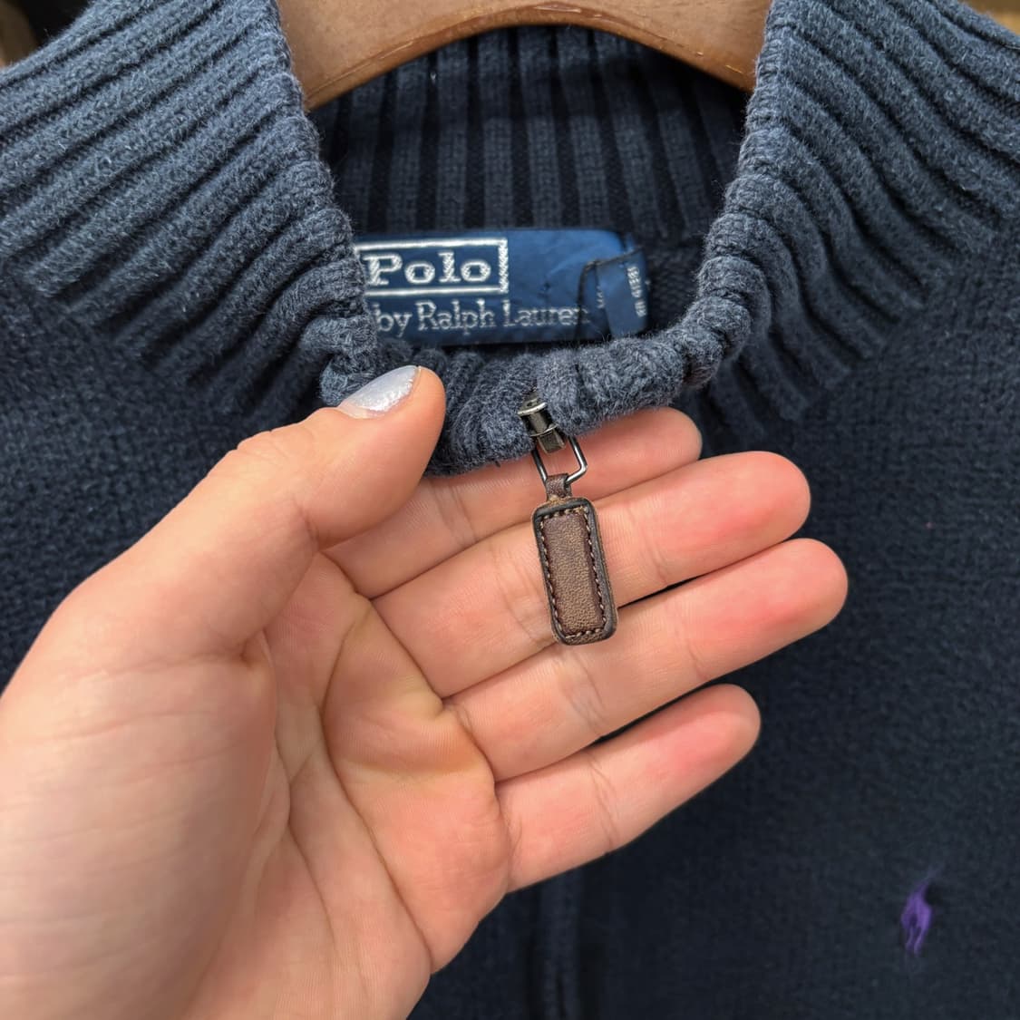 90s 폴로 랄프로렌 더블립 하프집업 코튼니트 스웨터 차콜 N641 상품이미지6