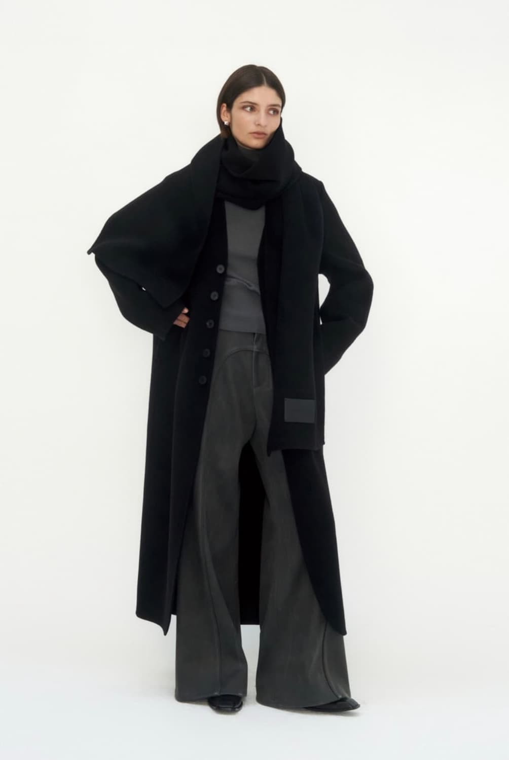 트리밍버드 캐시미어 롱코트 머플러세트 블랙 상품이미지2