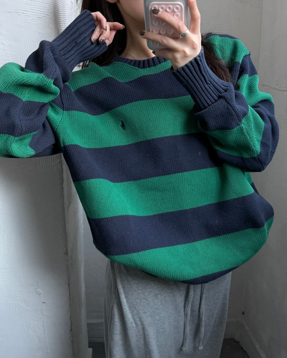 Polo 폴로 랄프로렌 00‘s 그린/네이비컬러 스트라이프 코튼 니트 상품이미지7