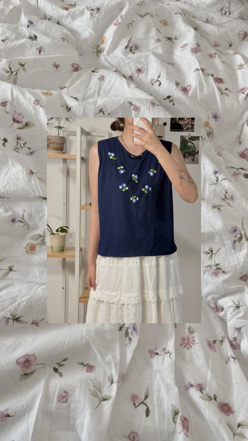 navy flower sleeve 상품이미지2