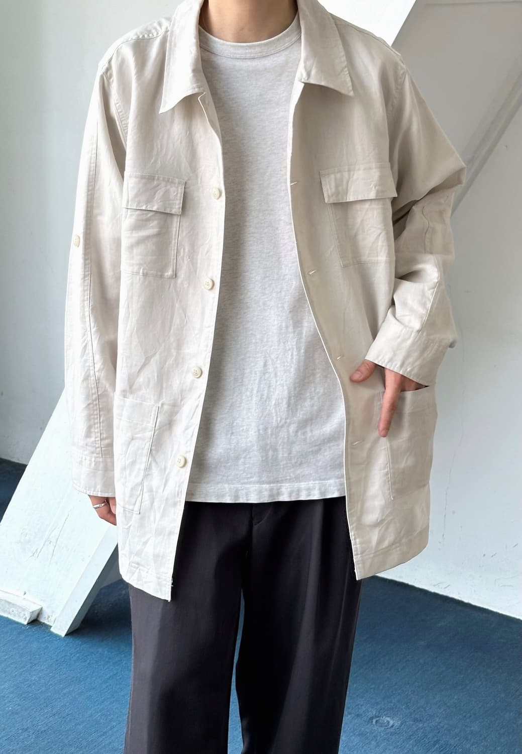 Natural fabric 2way sleeve work coat 상품이미지9