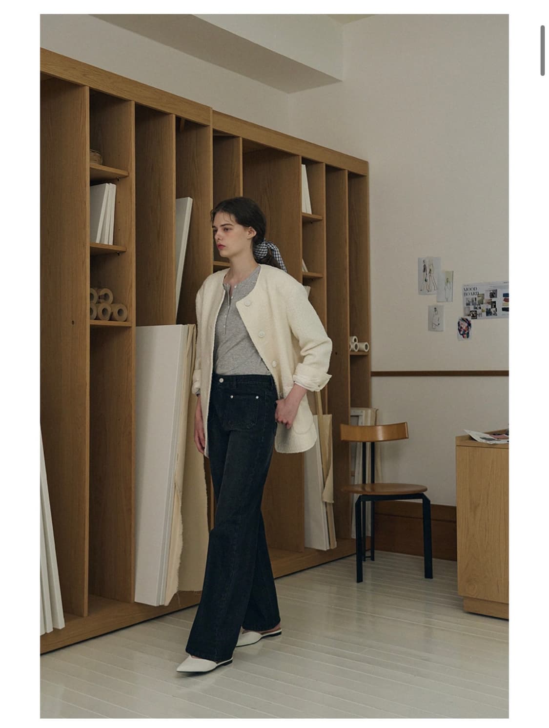 (새상품)(L)드로우핏 우먼 패치 포켓 세미 와이드 데님 팬츠 BLACK 상품이미지3