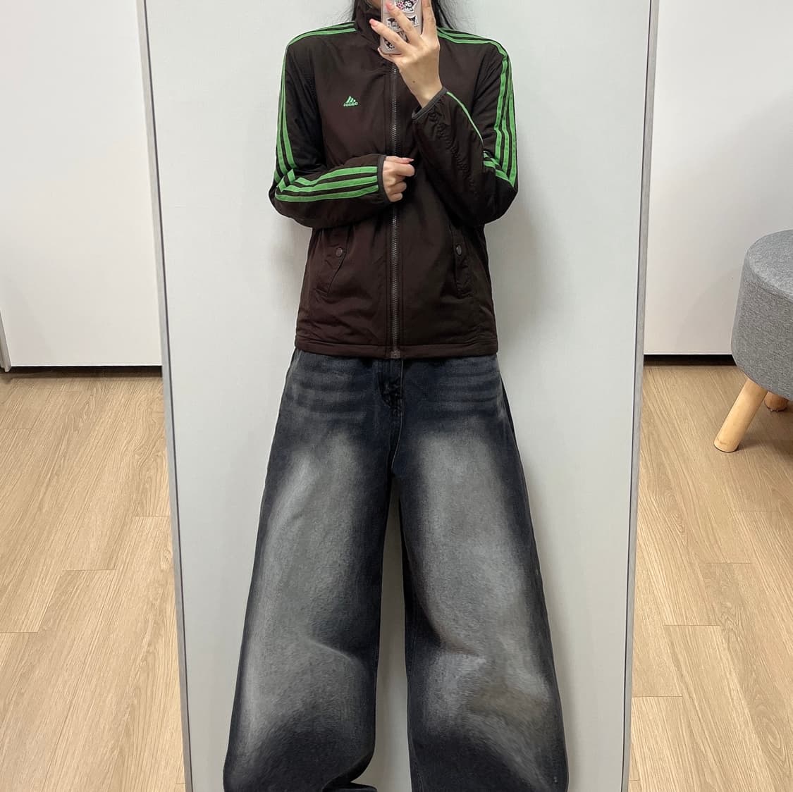 아디다스 리버시블 초코브라운 그린 양면 경량패딩 상품이미지1