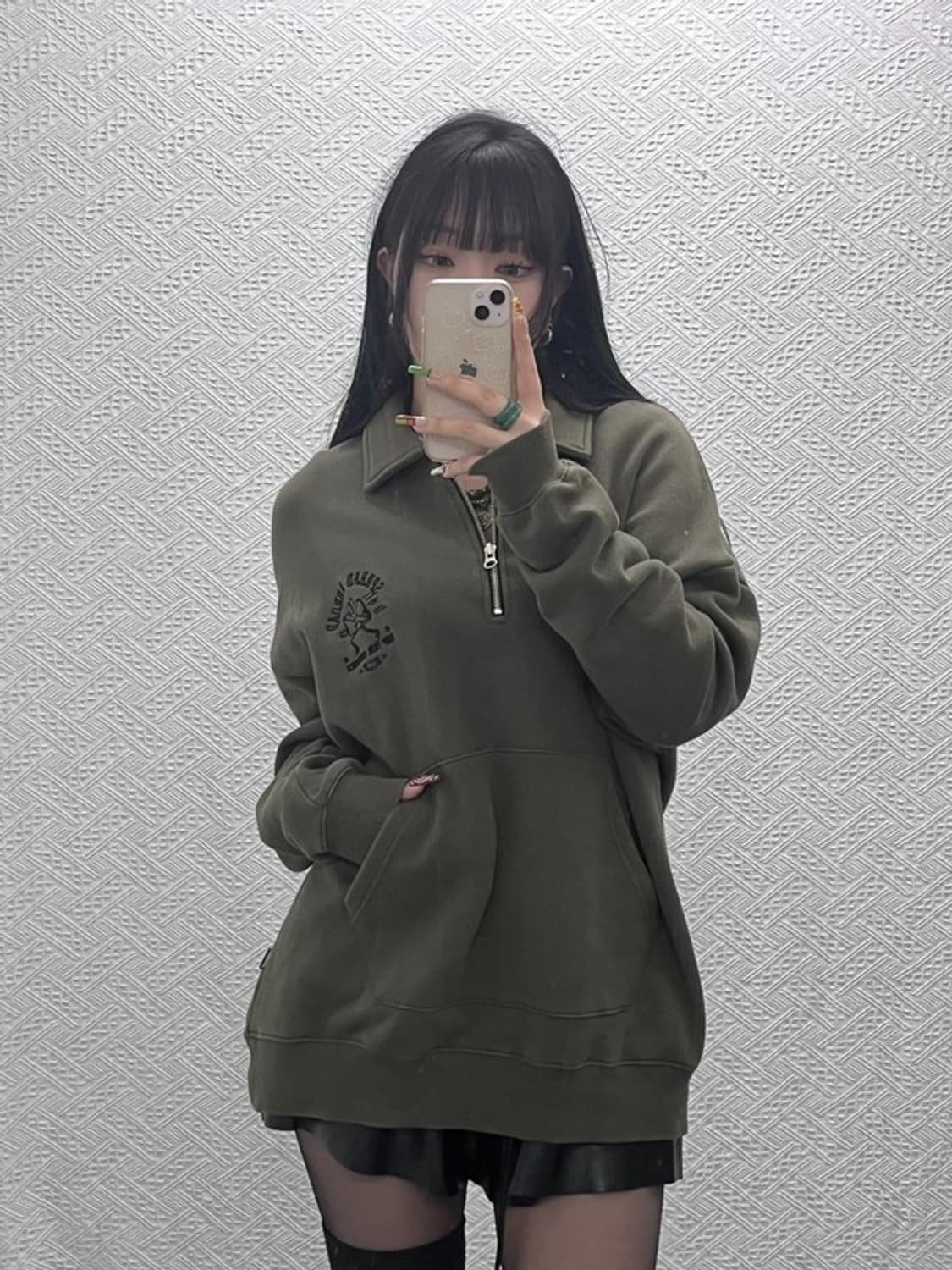 브라운브레스 빈티지 레트로 말차카키 반집업 맨투맨 M C09535 상품이미지2